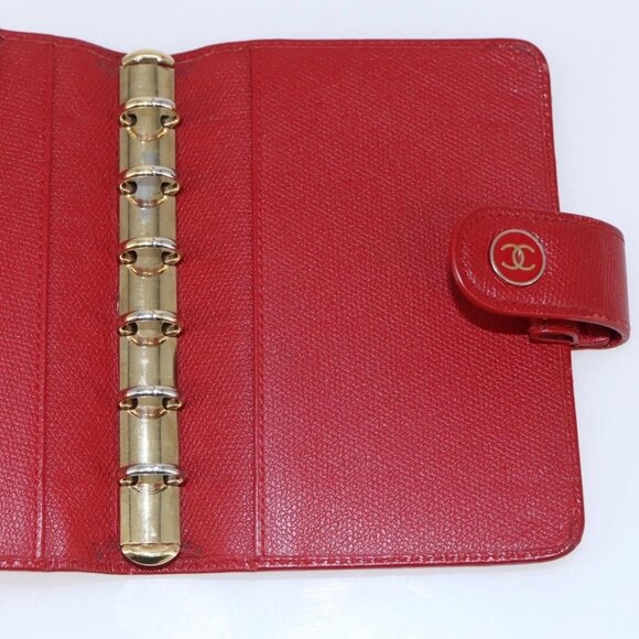 CHANEL COCO Mark Day Planner Cover Leather Red Gold CC Auth - Picture 14 of 16
